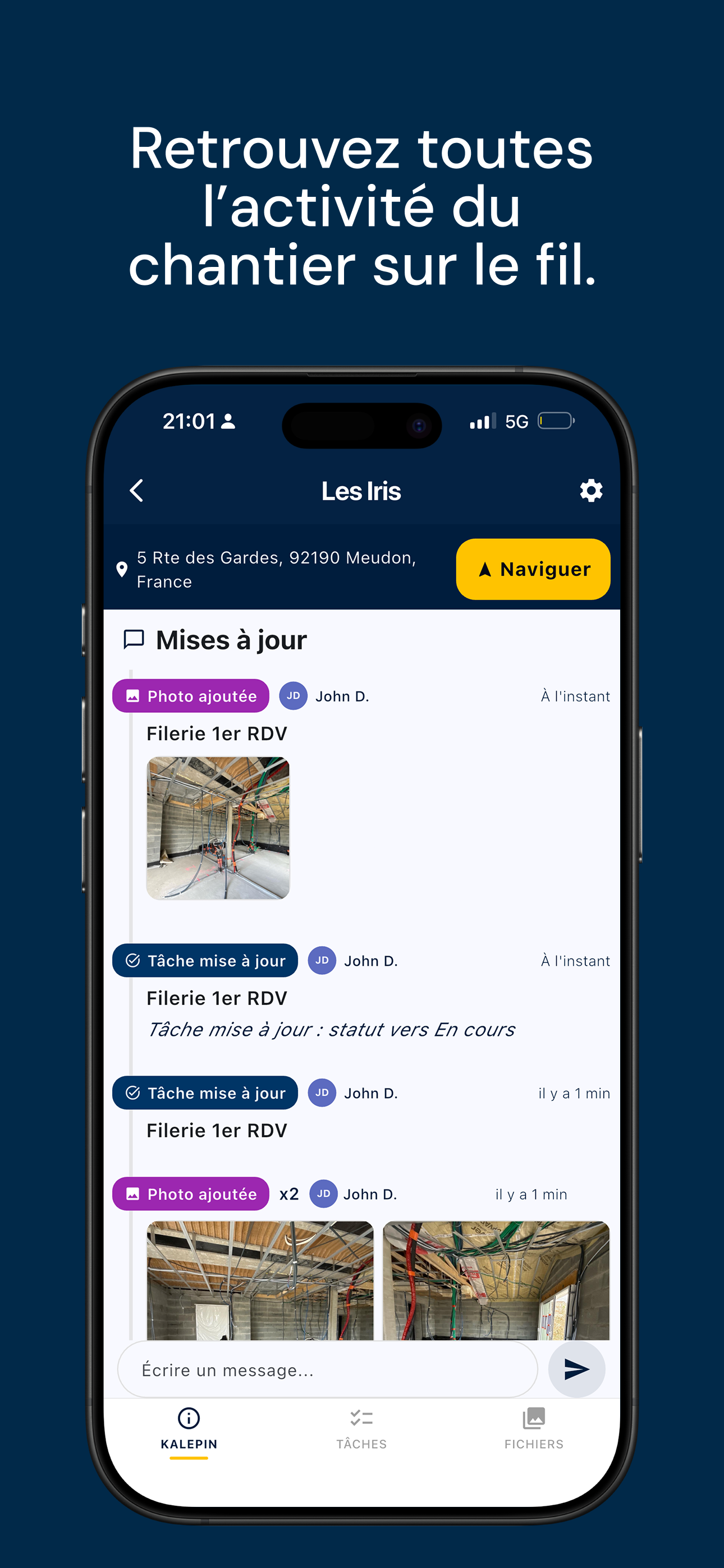 Activité — Retrouvez toute l'activité du chantier
